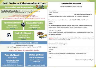 Programme des activités de proximité pendant les vacances automnales 2023